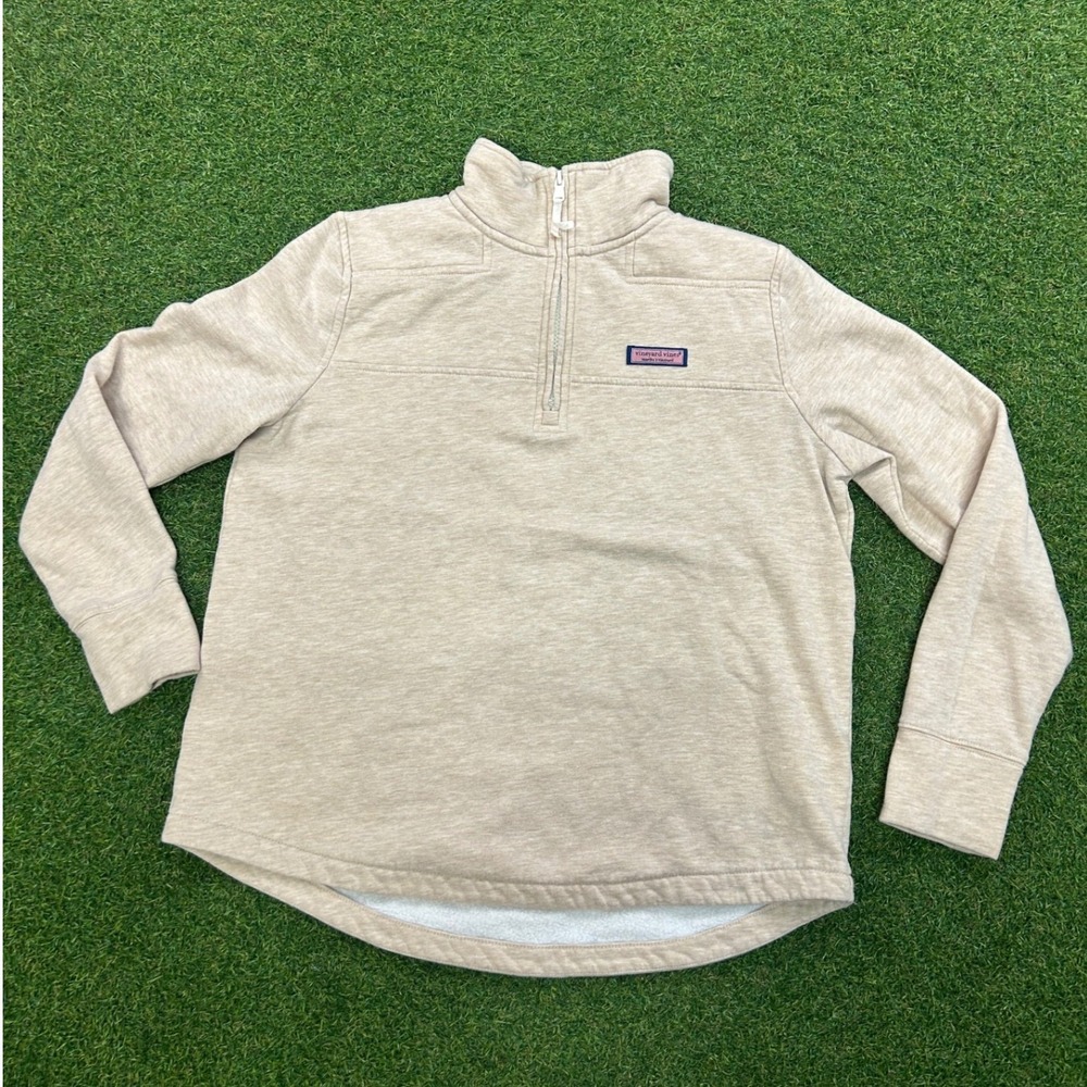 Vineyard Vines Womens Small Beige Heather Quarter Zip Pullover Thumbhole Fleece